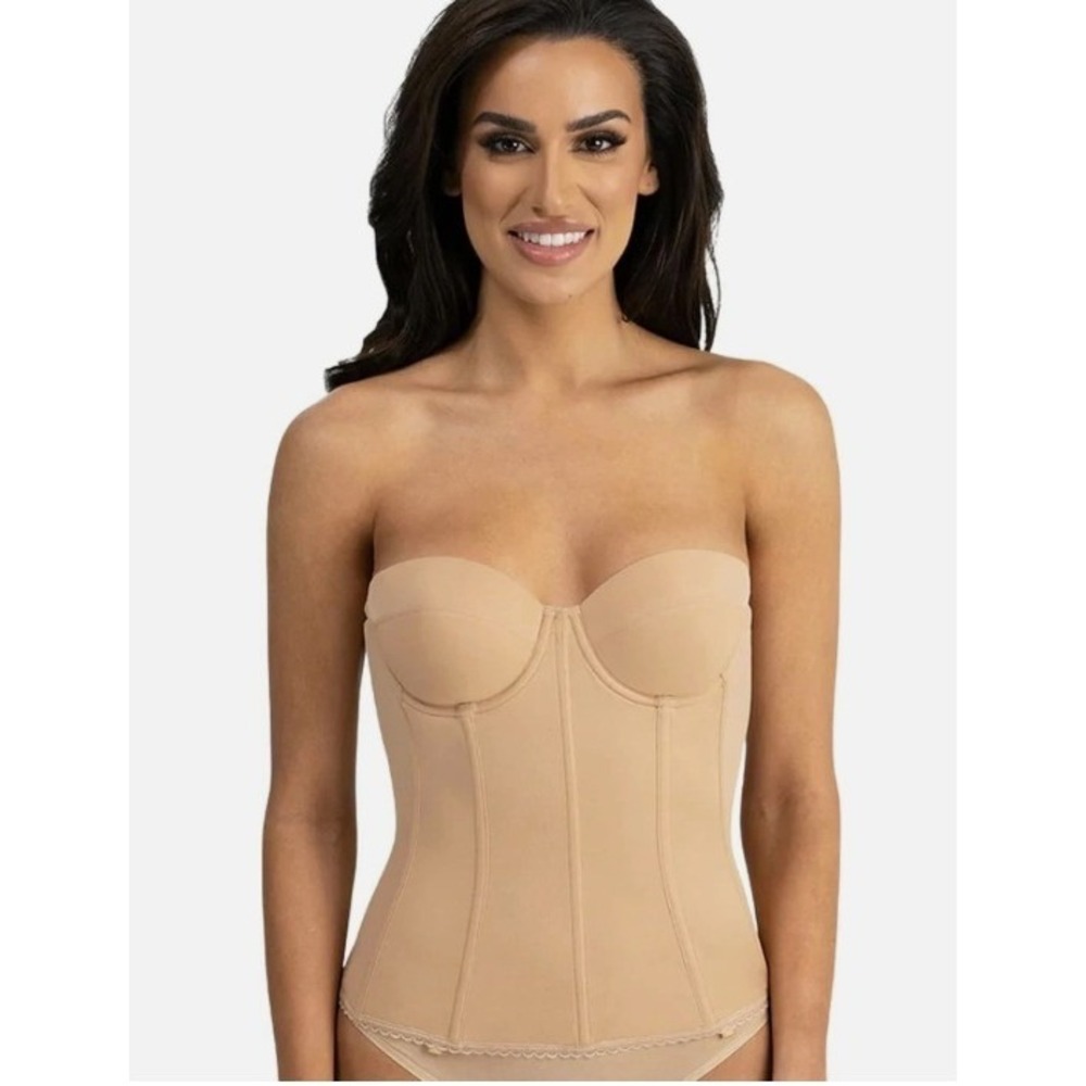Dominique Briana Style 8980 Mocha Low Back Strapless Longline Bra 32B Formal NEW